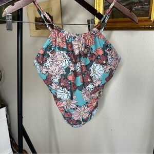 Floral Halter Bikini Top in Teal and Pink